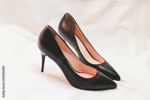 Women's black high-heeled shoes. Stiletto shoes .