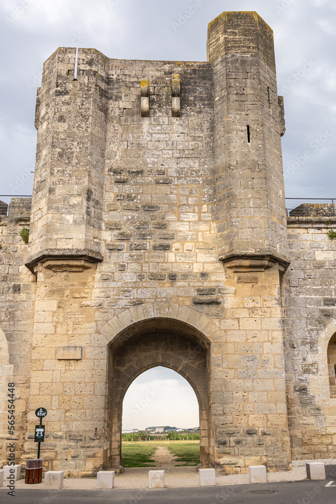 Gate in the old city walls of Aigues-Mortes.