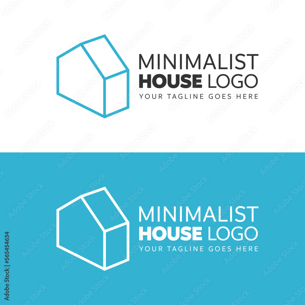 Isometric logo of a blue minimalist house silhouette Isometric logo of a blue minimalist house silhouette