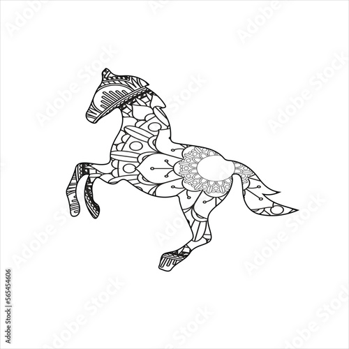 Vector mandala horse coloring page for kids and adult