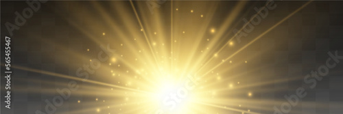 Special lens flash, light effect. The flash flashes rays and searchlight. illust.White glowing light. Beautiful star Light from the rays. The sun is backlit. Bright beautiful star. Sunlight. Glare.