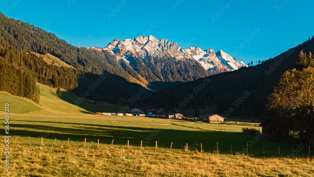 Beautiful alpine summer evening view at the famous Gerlos Pass, Zillertal valley, Tyrol, Austria