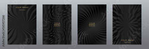Luxury premium cover design set. Abstract background with black line pattern. Royal vector template for elegant menu, formal card, wedding invitation, flyer layout, gift card 