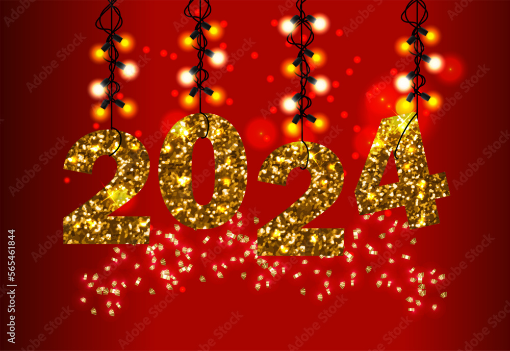 Happy new year 2024 design with shiny golden glitters vector number Happy new year 2024 design with shiny golden glitters vector number