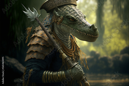 Alligator animal portrait dressed as a warrior fighter or combatant soldier concept. Ai generated © dragomirescu