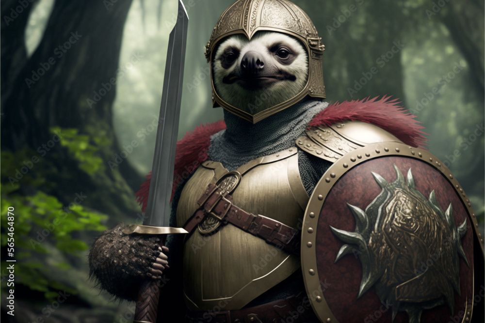 Sloth animal portrait dressed as a warrior fighter or combatant soldier concept. Ai generated Sloth animal portrait dressed as a warrior fighter or combatant soldier concept. Ai generated