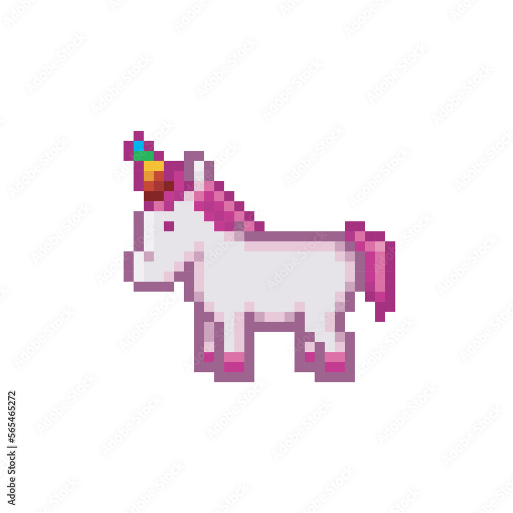 Obraz premium Rainbow unicorn, pixel art animal