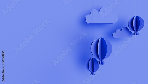 Cardboard clouds in the air on a blue background. 3d illustration