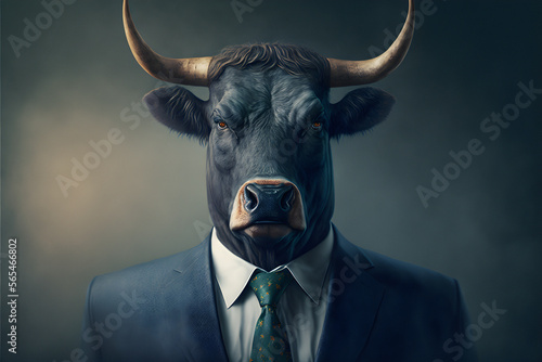 Portrait of a bull dressed in a formal business suit. 3d illustration © Pippa
