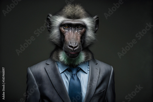 Portrait of a Baboon dressed in a formal business suit. 3d illustration