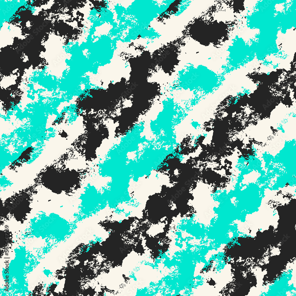Black and Turquoise Splatter Textured Diagonal Striped Pattern