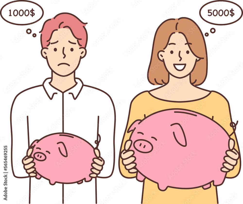 People with different size piggybanks