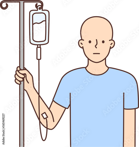 Fotografi Bald man with dropper get chemo treatment