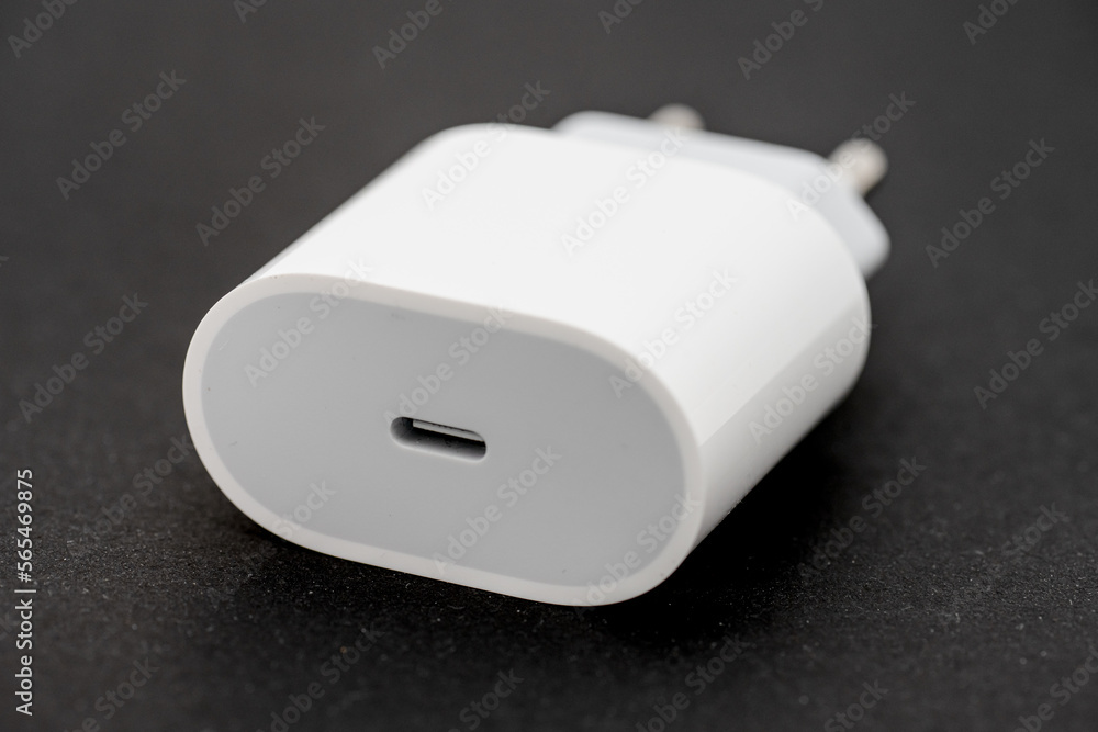 Fototapeta premium White USB-C phone charger.