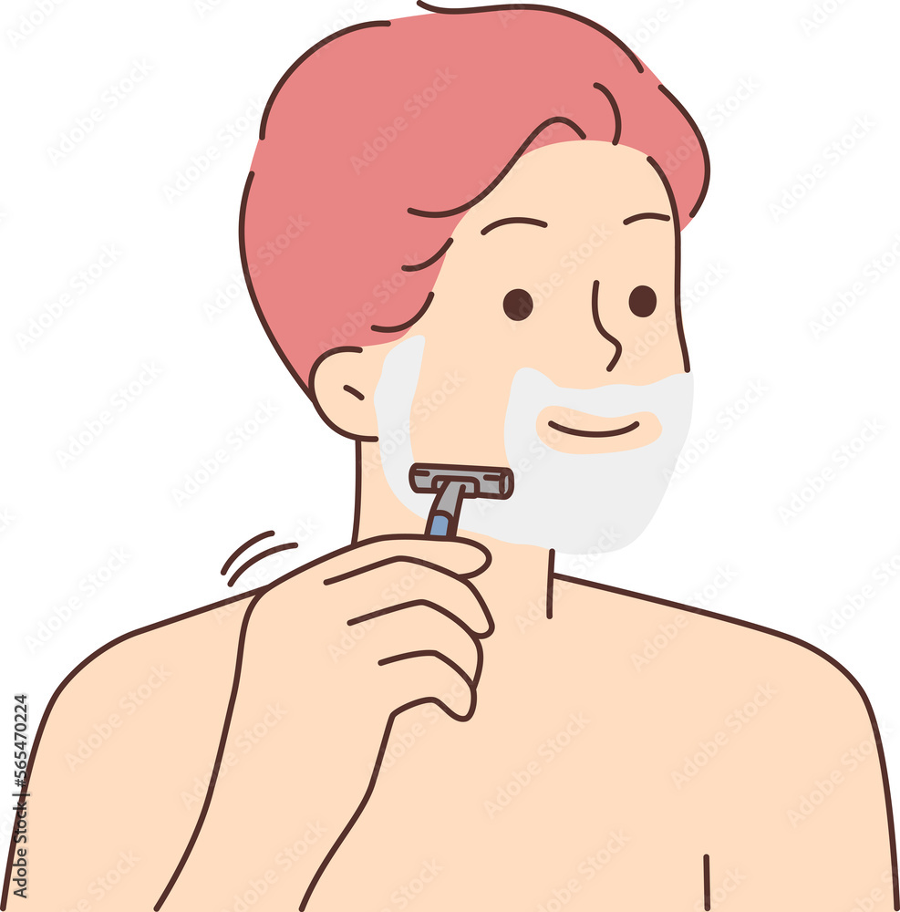 Smiling man shaving with razor