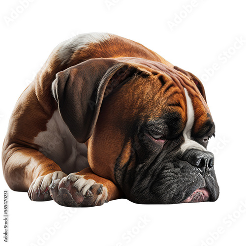 Sleeping Boxer Dog in a invisible background Generative AI