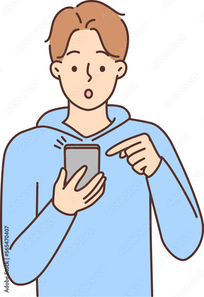 Stunned man shocked with message on cellphone Stunned man shocked with message on cellphone
