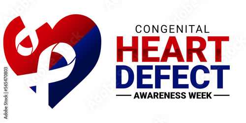 Congenital Heart Defect Awareness Week Background with Blue and Red Ribbon Heart Design. Modern CHD awareness week backdrop photo