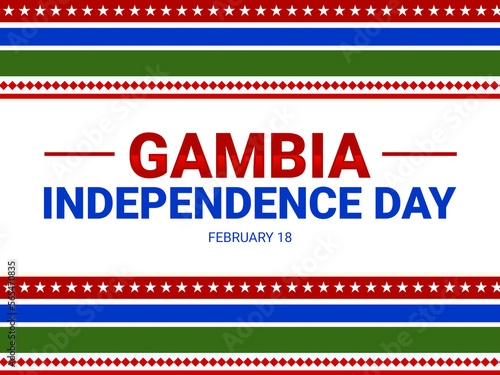 Gambia Independence Day Wallpaper with Flag Colors and typography design. Traditional border design for gambia independence day