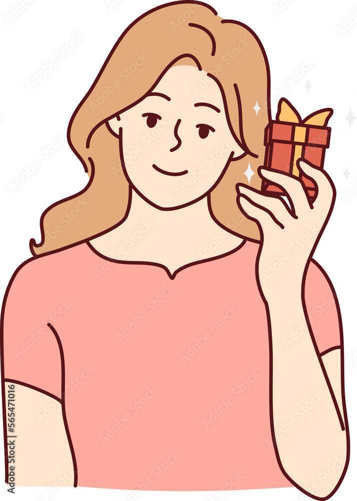Smiling woman with present celebrate birthday Smiling woman with present celebrate birthday