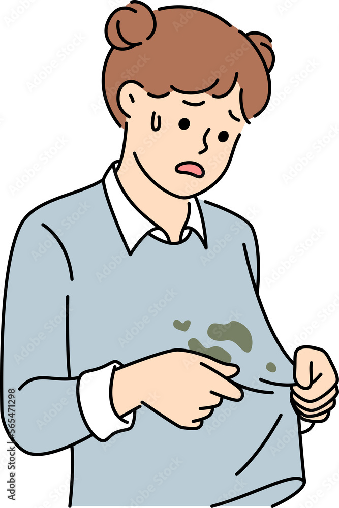 Unhappy girl have stains on sweater Unhappy girl have stains on sweater