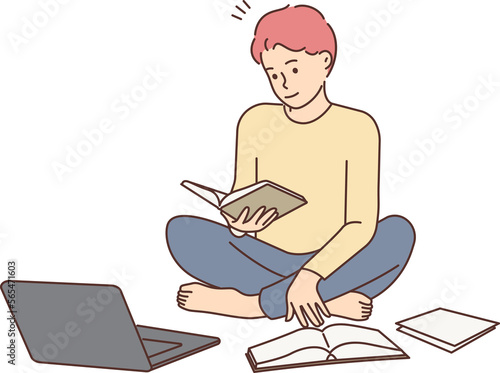 Man study with books and laptop