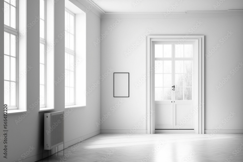 Fototapeta premium Empty White Room With Door Sunny, Winter