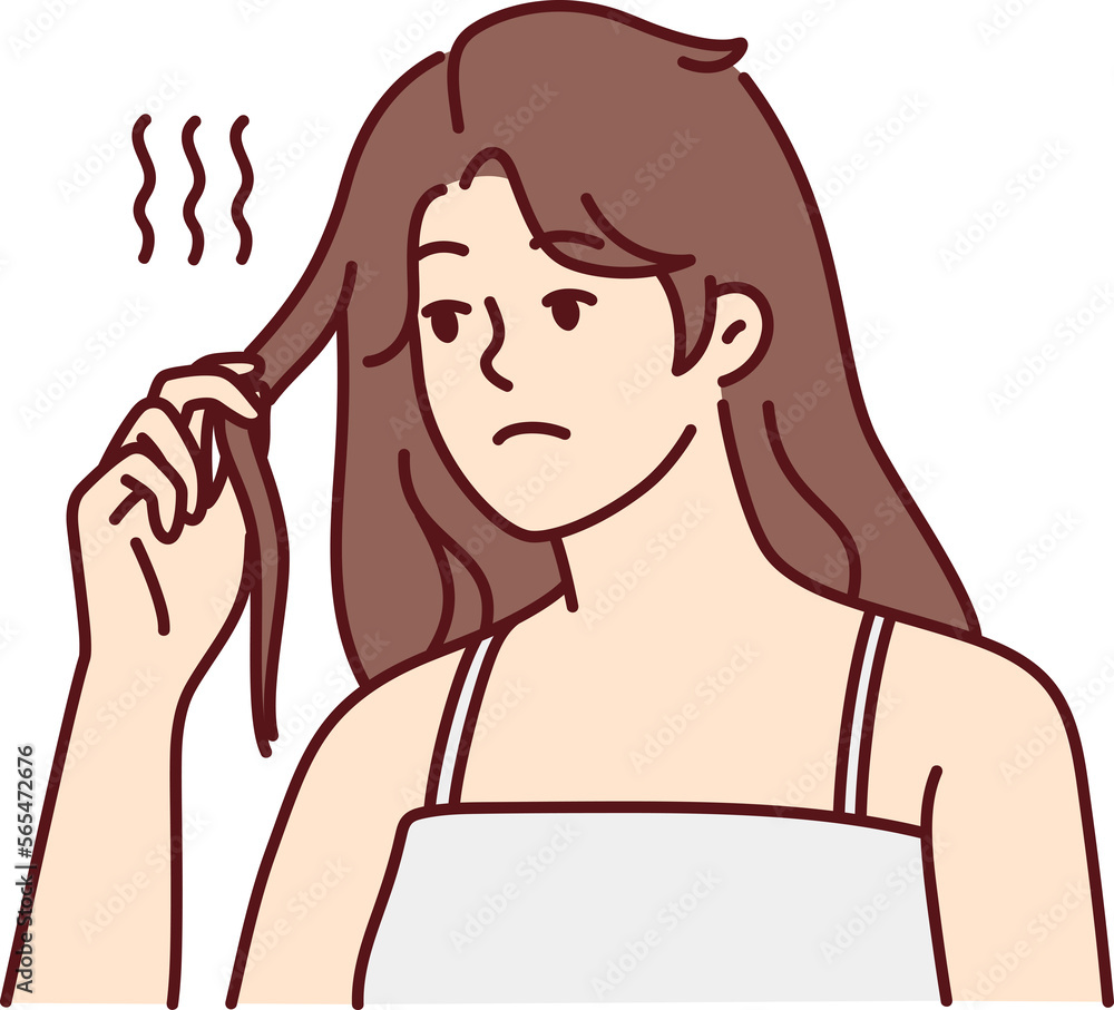 Unhappy woman frustrated with hair loss Unhappy woman frustrated with hair loss