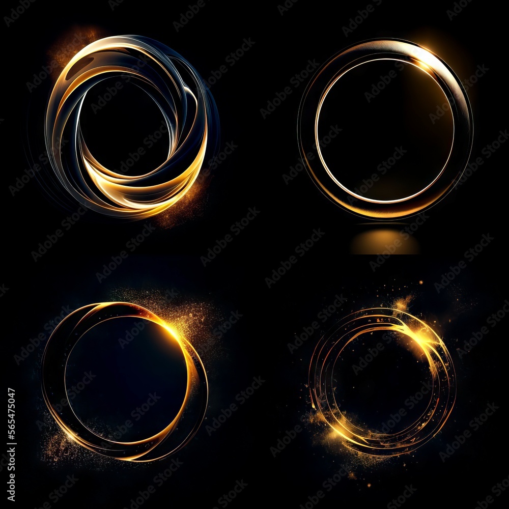 A set of four Gold Light Ring Overlays on a black background
generative ai A set of four Gold Light Ring Overlays on a black background
generative ai