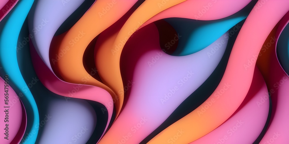 Obraz premium Smooth wave flowing rainbow gradient background 3D, liquid abstract wallpaper design. 