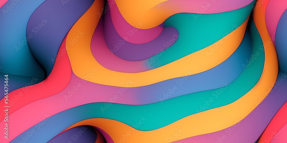 Obraz premium Smooth wave flowing rainbow gradient background 3D, liquid abstract wallpaper design. 