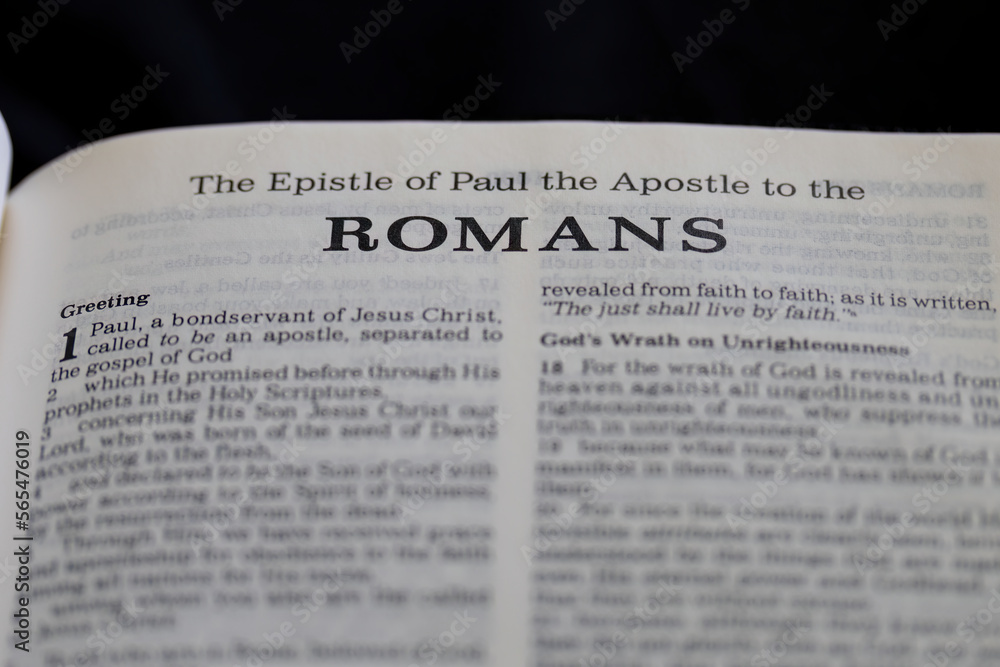 title page from the book of Romans in the bible for faith, christian, hebrew, israelite, history, religion title page from the book of Romans in the bible for faith, christian, hebrew, israelite, history, religion