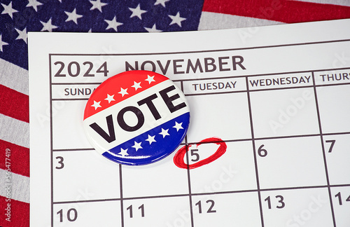 Flag vote button on Tuesday November 2024 calendar with a red circle