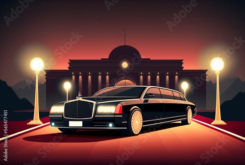 cartoon illustration, black luxury limousine, generative AI