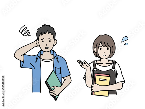 困る大学生の男女のイラスト