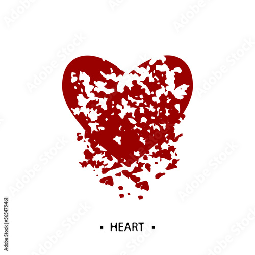 Broken red heart into small pieces. Vector illustration.