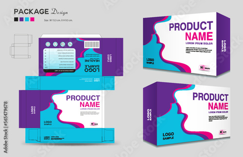 Cosmetic box design, Medical Package design template, Supplements Box Packaging design, Label design, healthcare label, packaging creative idea vector, box outline, 3d box realistic mock-up, vector