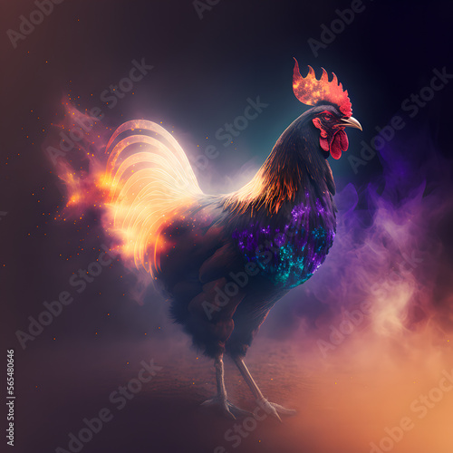 Wallpaper Mural fantasy colorful rooster. Generative ai