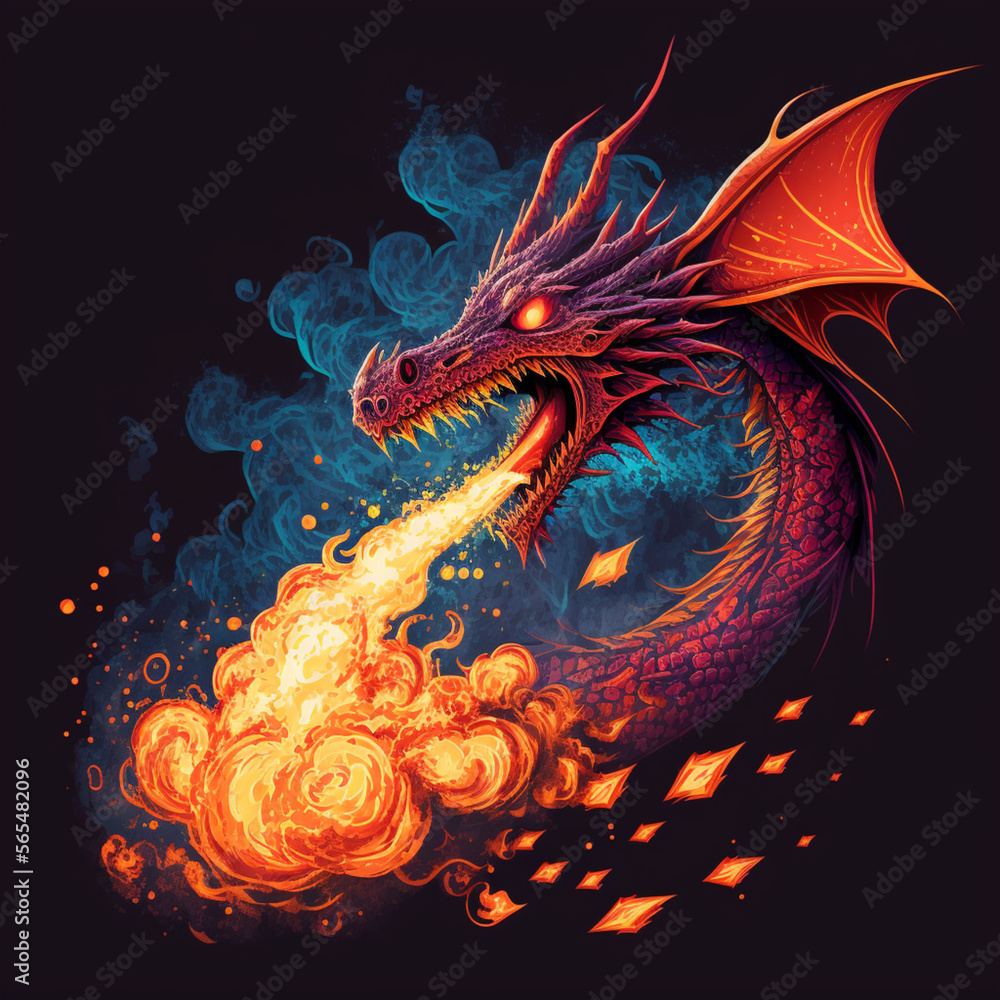 Dragon Breathing Fire with Big Flames Generative AI Dragon Breathing Fire with Big Flames Generative AI