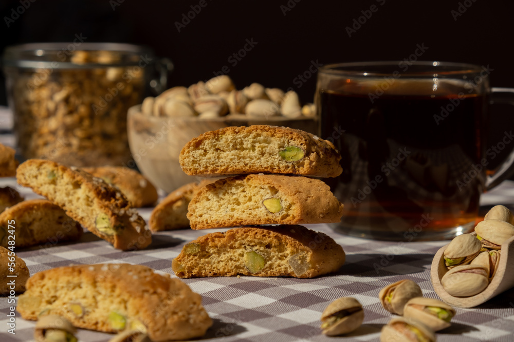 Biscotti Cantuccini Cookie Biscuits with pistachios and lemon peel