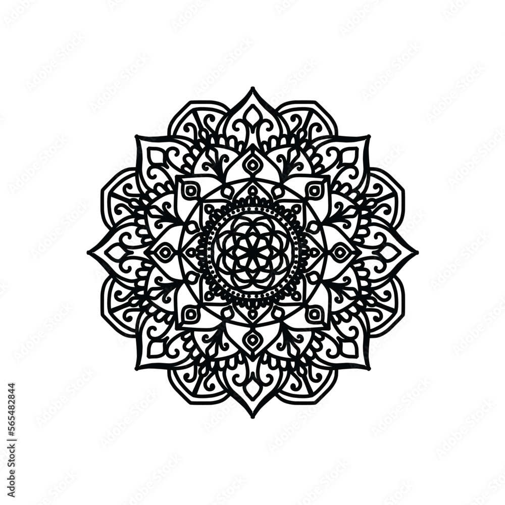 Mandala Flowers. Vintage decorative element. Oriental pattern, vector illustration. Islamic, Arabic, Indian, Moroccan, Spanish, Turkish, Pakistani, Chinese, mystic, ottoman motifs. Coloring book
