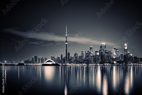 Canadian metropolis of Toronto seen from across Lake Ontario at dusk Generative AI
