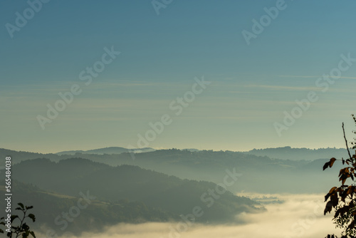 Early Morning, Sunrise With Fog In The Mountains