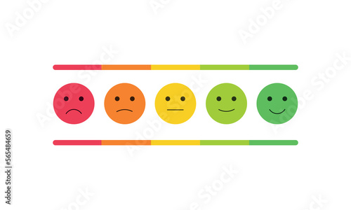 Feedback emoji slider or emoticon level scale for rating emojis happy smile neutral sad angry emotions. five facial expression emojis