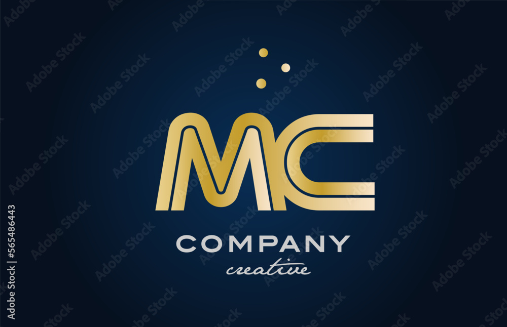 gold golden MC combination alphabet bold letter logo with dots. Joined creative template design for company and business