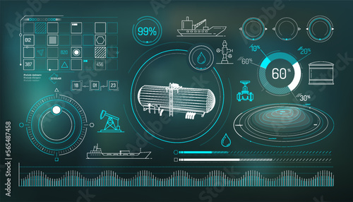 Set of infographic elements about oil storage and transportation.