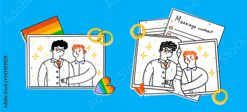 Lgbt Marriage, Quarrel, Swear of Loving Couple. Gay Family Life, Scandal between Husband and Wife. Lover relationship problems. Marriage and relations trouble. Counseling help. Vector illustration.