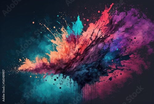 Watercolor splash with a blend of dark and bright hues background,landscape,background,bright color. Generative ai.