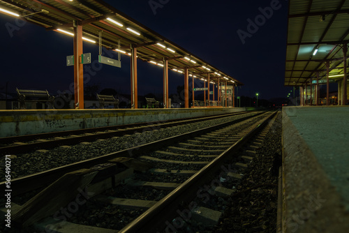 View of tracks at the train station in Ronda at night