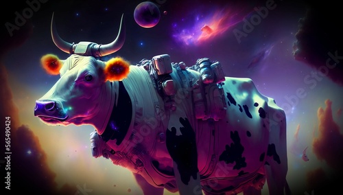  4K  A cow looking into Space AI